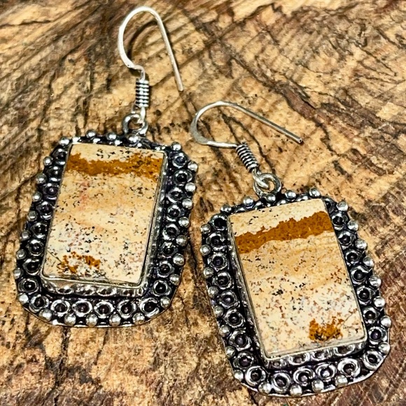 Abstract Picture Jasper Earrings 1 7/8” - Picture 2 of 9
